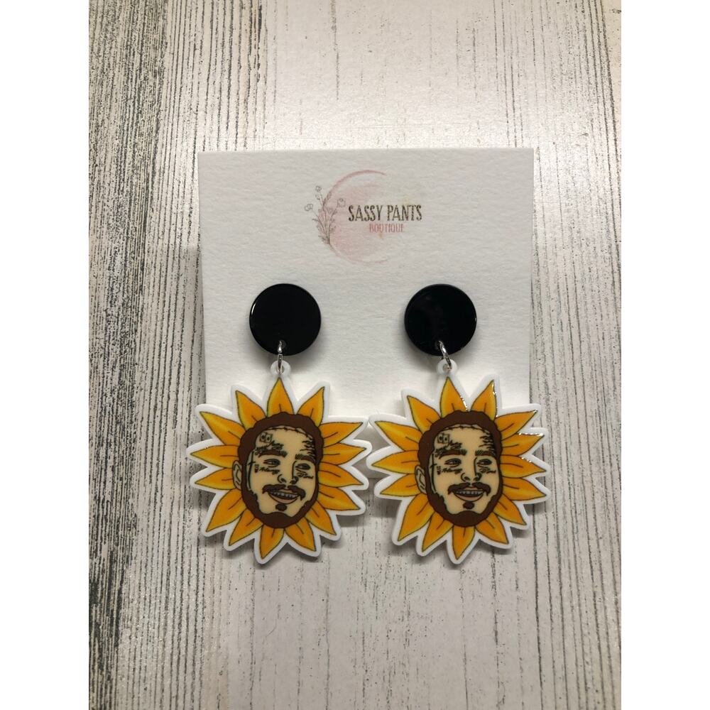 Post Malone Posty Sunflower Earrings NEW